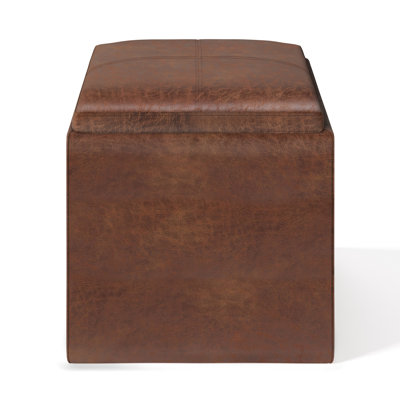Rockwood 17"W Upholstered Vegan Leather Contemporary Square Storage Cube Ottoman with Flip-Over Tray, Assembled