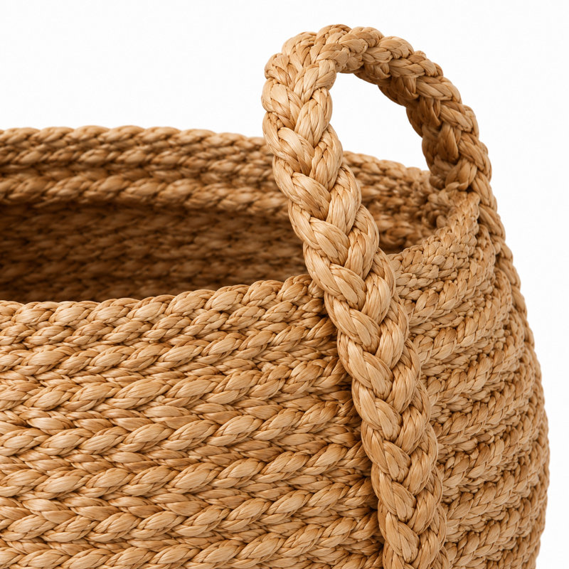 Cole and Grey Seagrass Handmade Woven Brown Decorative and Functional Storage Basket with Braided Handles