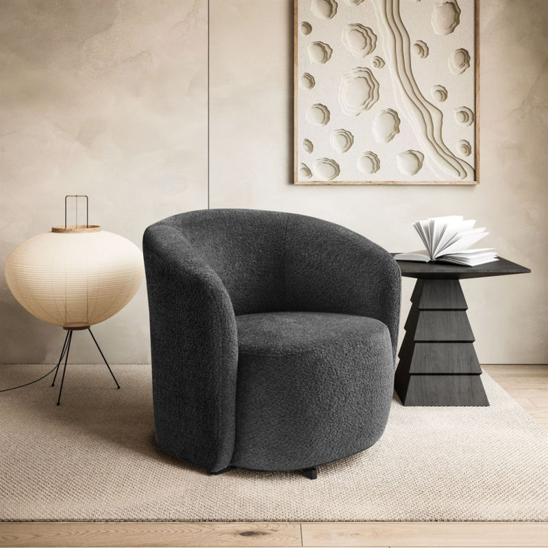 Crifasi 80cm W Upholstered Pouf Chair, Dark Grey