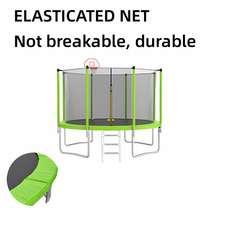 Trampoline 12 pi vert pour enfants et adultes avec panier et ballon de basketball, pour cour arrière extérieure