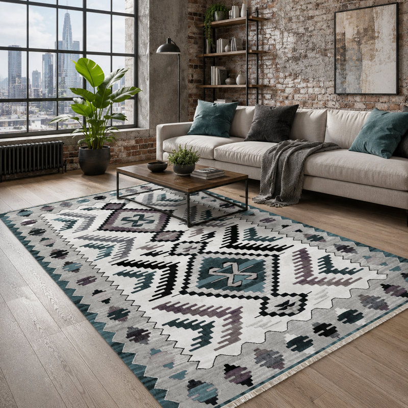 Geometric Cotton and Chenille Flatweave Area Rug, 80 x 150 cm