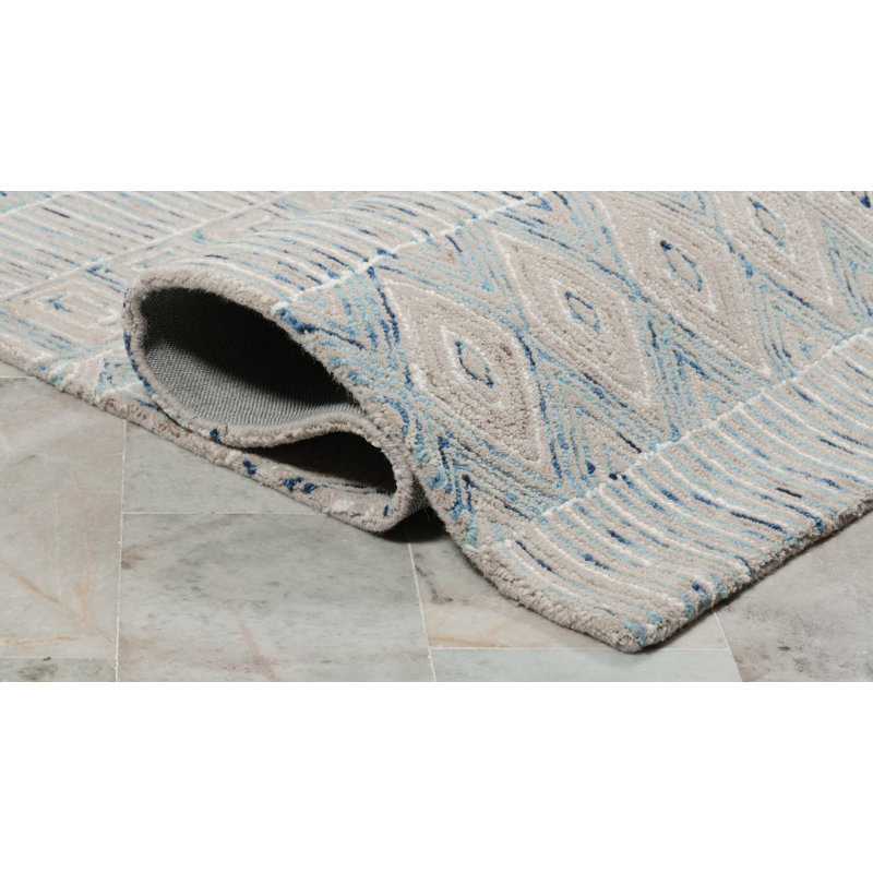 Odyssey Hand-Tufted Cut/Loop Pile Textured Geometric Wool Rug, 2'3" x 8'