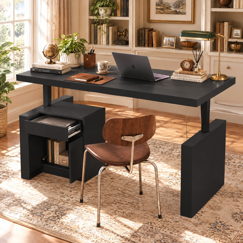 Bureau personnel assis-debout avec contrôleur, Noir