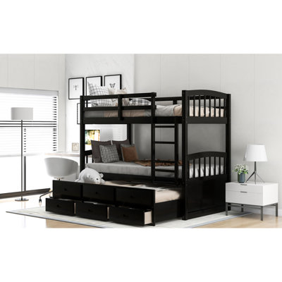 Lit simple superposé avec lit gigogne et 3 rangements - Tête de lit pratique et sécuritaire