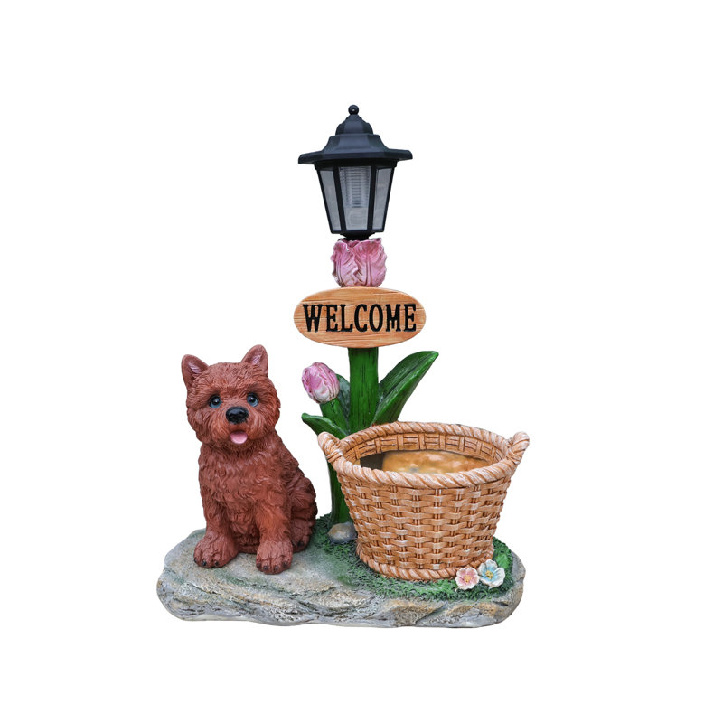 Statue d'extérieur de jardinière solaire chiot assis