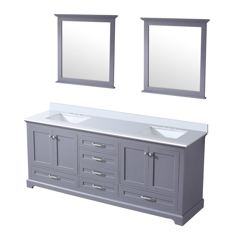 Dukes 80 in. W x 22 in. D White Double Bath Vanity, and 30 in. Mirrors, Dark Grey, White Quartz