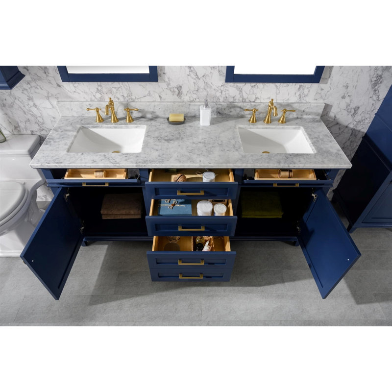 Danbury 72'' Double Bathroom Vanity with Top, Blue