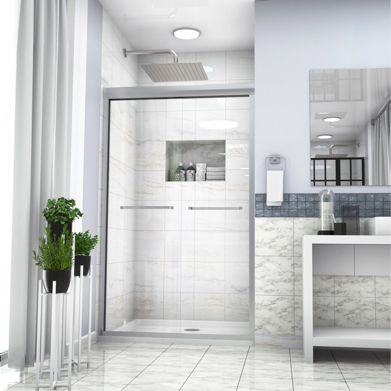 Shower Door 48" W X 76"H Semi-Frameless Bypass Sliding Shower Enclosure, Brushed Nickel