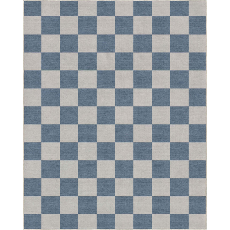 Kehr Square Modern Geometric Blue Flat-Weave Area Rug, Rectangle 9'10" x 13'