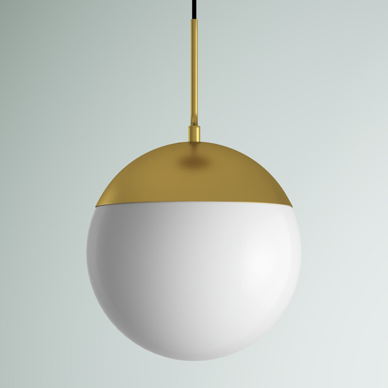 Luminaire suspendu simple à intensité variable 1 lumière Yearby Yearby, H 63 po x l 8 po x P 8 po, Laiton, Blanc givré