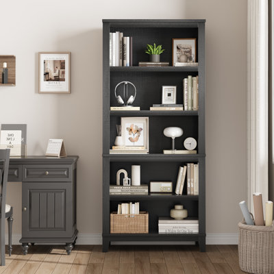 Bibliothèque rustique à 5 niveaux de 180 cm (71 po) – Haute bibliothèque avec étagères réglables et pieds en bois – Meuble de rangement vintage pour salon, bureau ou bibliothèque