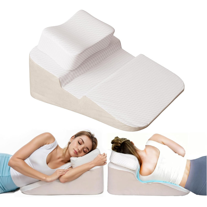 Sound Sleep Comfort Wedge Pillow with Shoulder Ease Indentation Space & Elevated Headrest Side Sleepers Memory Foam Ergonomic Incline Pillow Compression