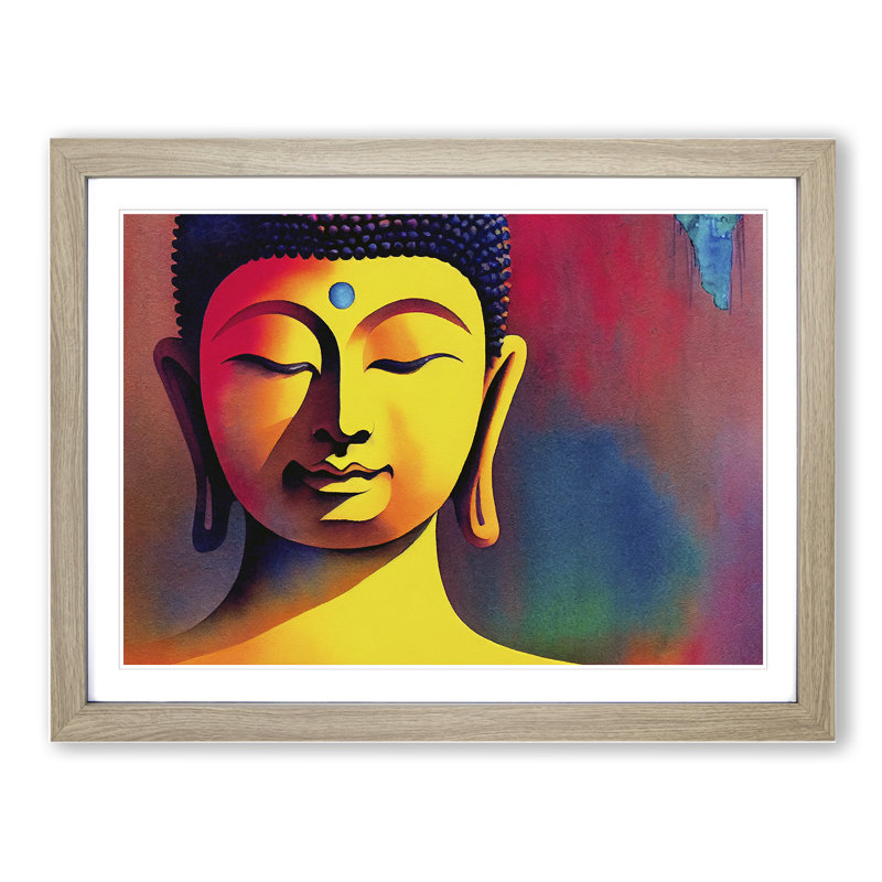 Watercolour Buddha Vol.2 - Single Picture Frame Painting, 46cm H x 64cm W x 2cm D, Oak Framed
