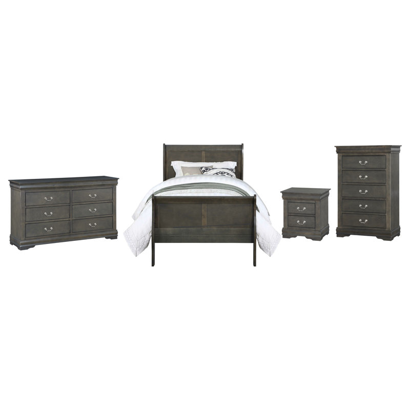Ensemble de chambre à coucher Engstrom, Gris foncé, Double, 3 pièces : 2 table de chevet, 1 lit