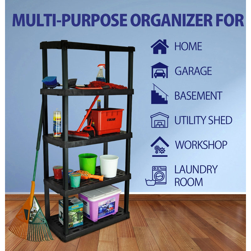 Large 5-Tier Interlocking Shelving Unit, 18 X 36 X 74", Black