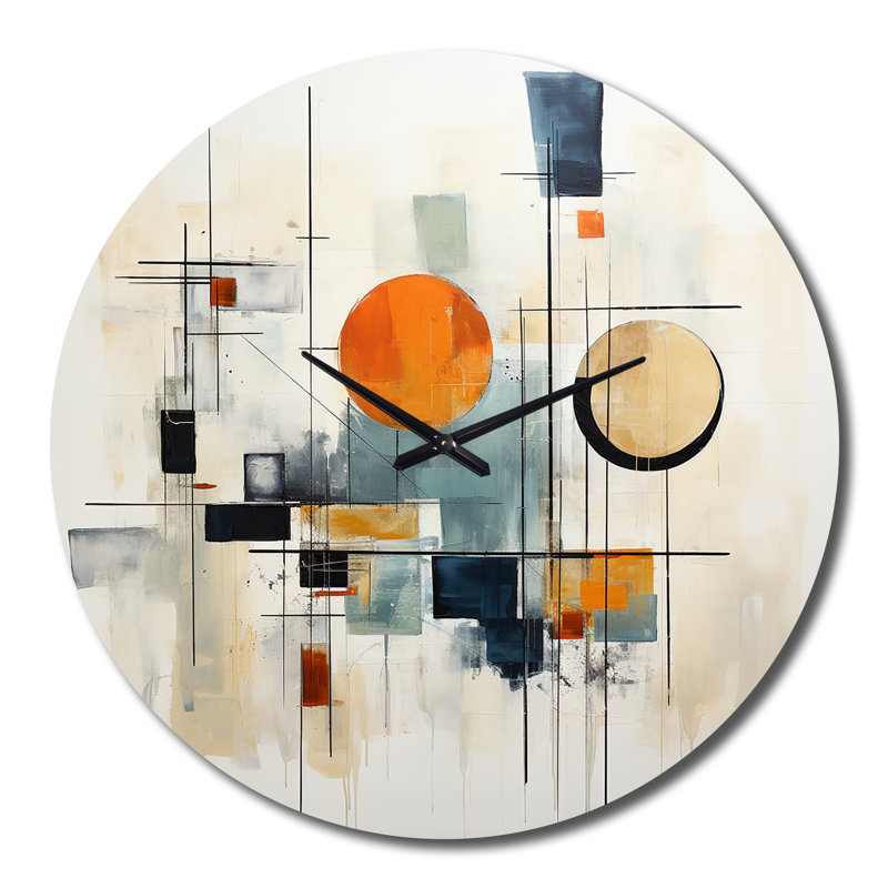 Horloge murale Beige Minimalist Patchwork I - Collages abstraits, Très grand