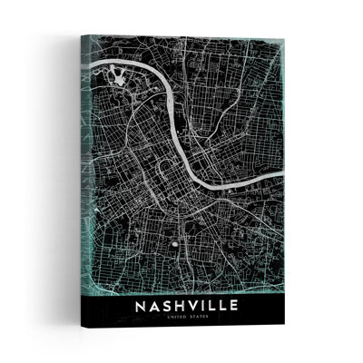 Nashville City Streets Abstract Contemporary City Wall Art Print 1 Piece Wrapped Canvas Wall Art