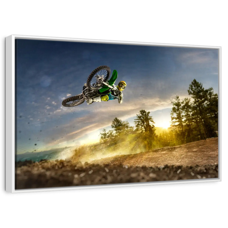 Dirt Bike Rider Stunt, Cadre flottant blanc, 19 po x 13 po