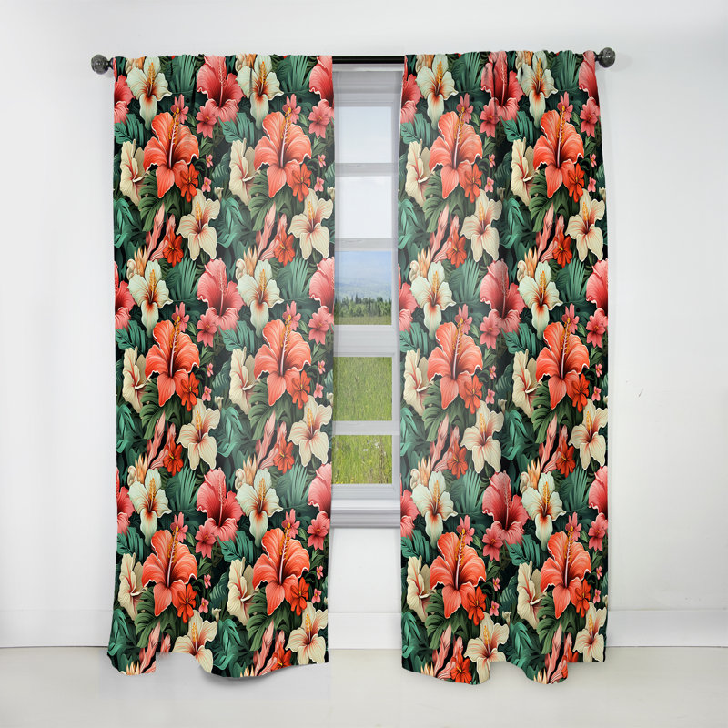 Tropique corail motif tropical II - Rideau tropical - Velours obscurcissant - 1 panneau, L 52 po x L 90 po