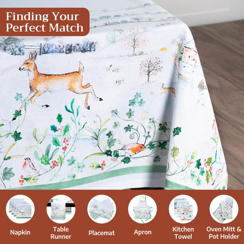 Maison d' Hermine Table Cloth Rectangle Table 100% Cotton 70 x 120 Inches Fall Tablecloth Reusable Everyday Use for Thanksgiving Christmas Decorations Dining Farmhouse Party (Snowy World)