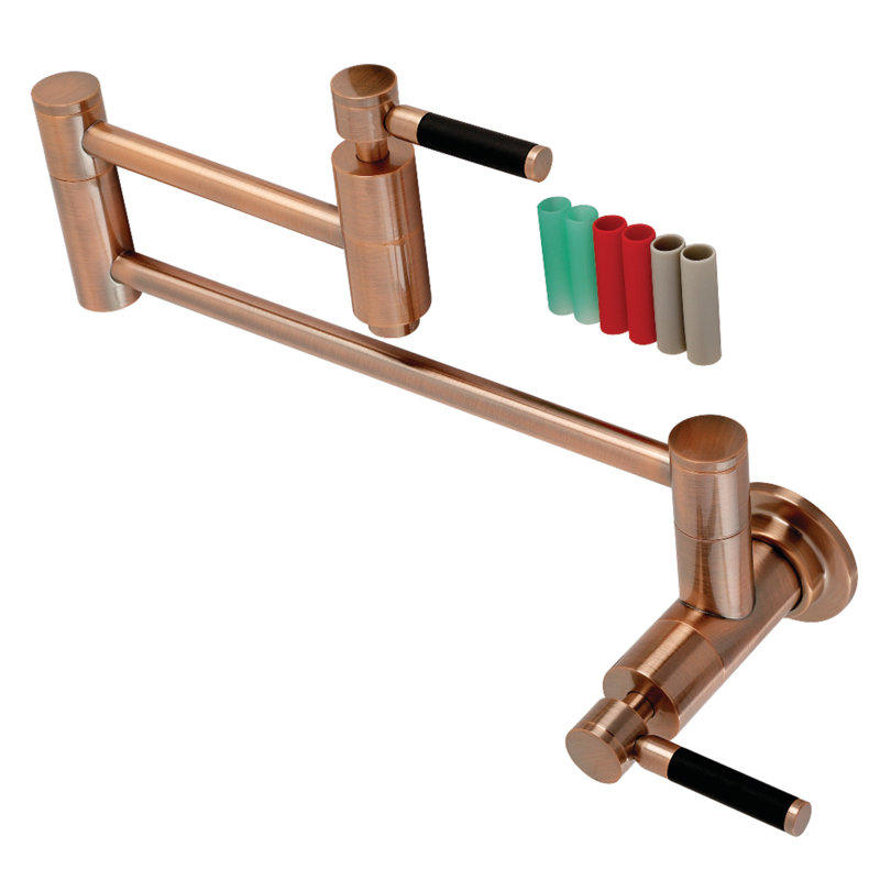 Kingston Brass Kaiser Two-Handle 1-Hole Wall Mount Pot Filler Faucet, Antique Copper