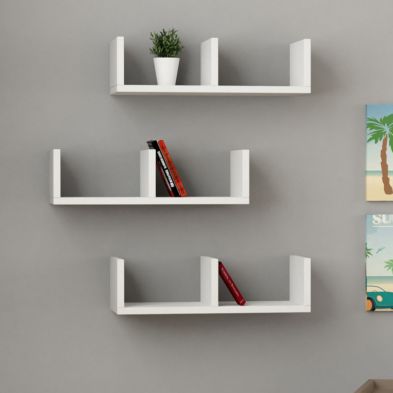 3 Piece Square Floating Shelf, White