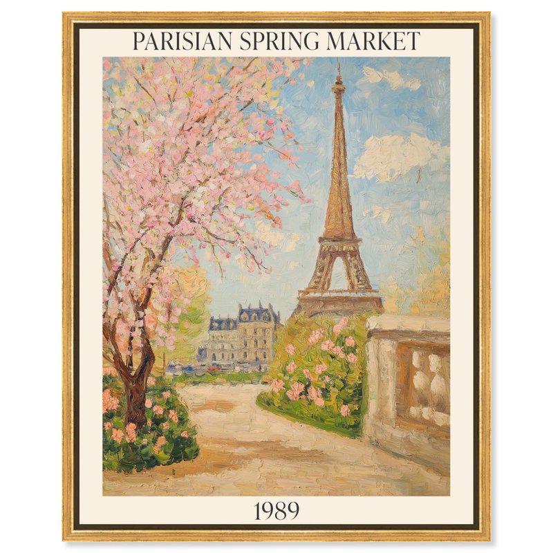 Affiche inspirée du marché parisien du printemps par Art Remedy, H 46 po x l 37 po, Cadre flottant doré