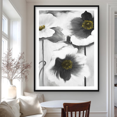 Fleurs noires et blanches | Reproduction encadrée matte pour la décoration intérieure