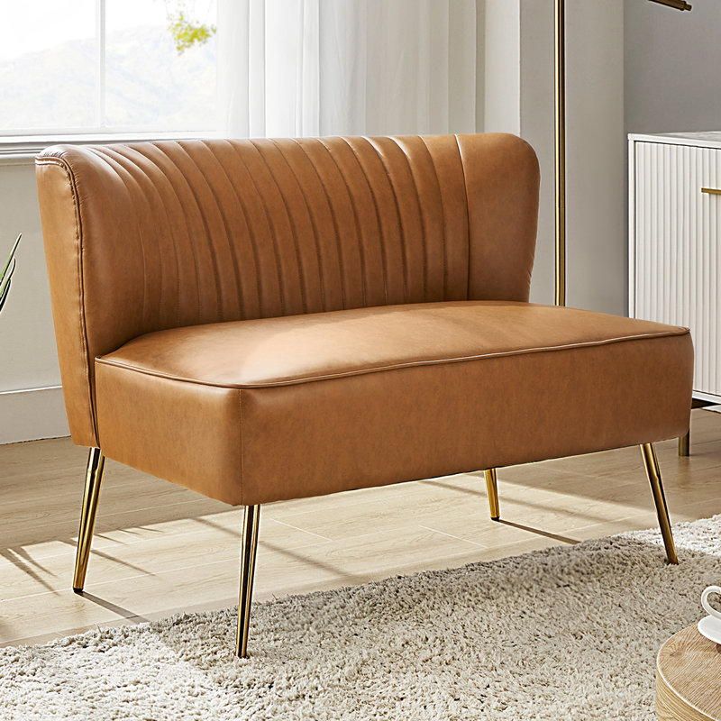 2 Seater Faux Leather Loveseat, Camel