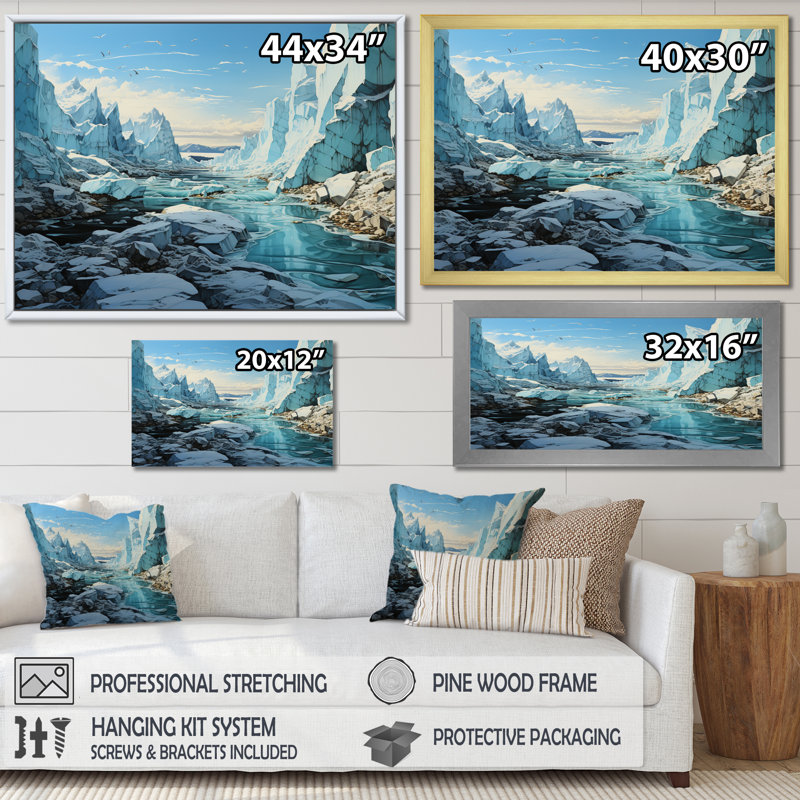 Bittick Glacier Glacial Winter Symphony II - impression, Cadre simple argenté, H 30 po x l 40 po x P 1,5 po
