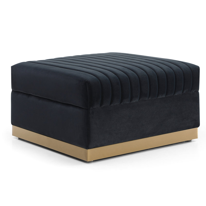 Big Size Velvet - Vertical Channel Foot Rest, Black Upholstered, Black