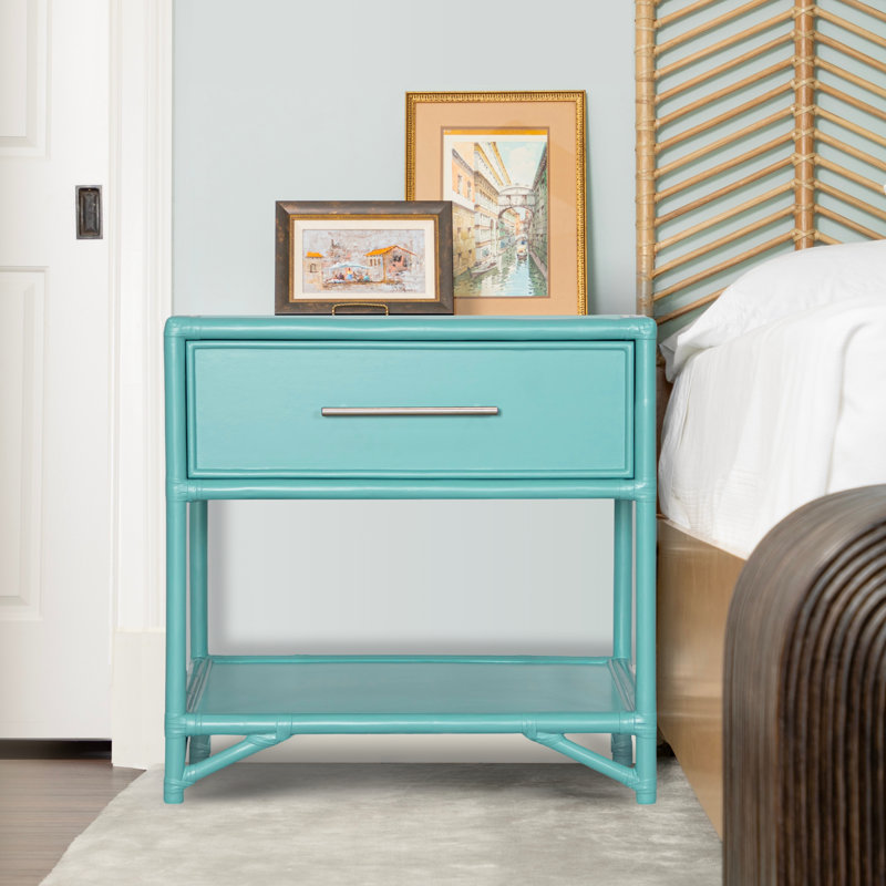 Olivia Collection 1 - Drawer Rattan Nightstand, Cocoa