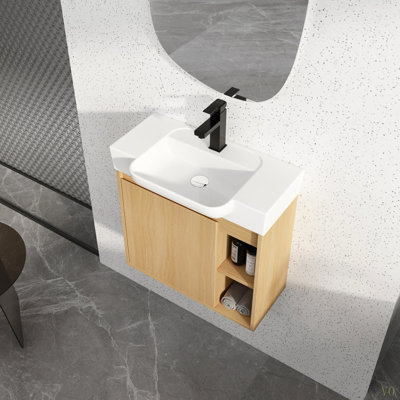 24'' Wall-Mounted Bathroom Vanity With  Ceramic Sink & Soft-Close Door, KD-Packing