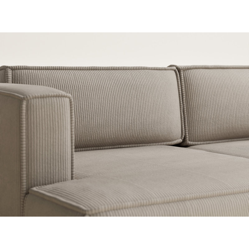 Four-Seater Corner Sofa With Bed Function, Left Hand Facing, Beige Polyester/Velvet