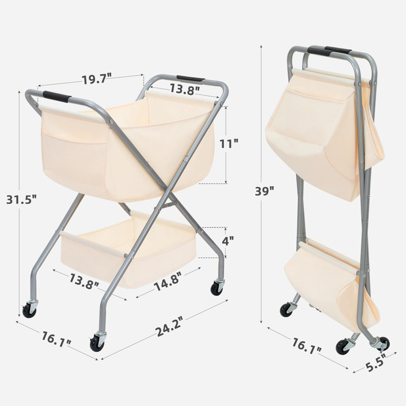 Collapsible Laundry Cart with Wheels, White
