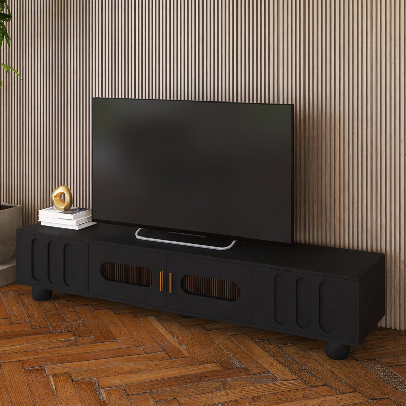 Meuble télé moderne pour téléviseur de 80 po ou moins, Noir, noir, noir, noir