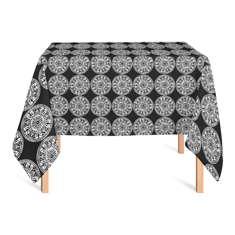Geometric Square Tablecloth, Black