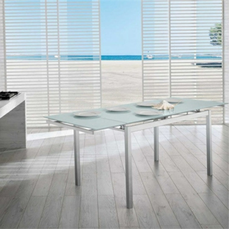 Brisco Extendable Glass Top Metal Base Dining Table, White, 75cm H x 200cm W x 80cm D