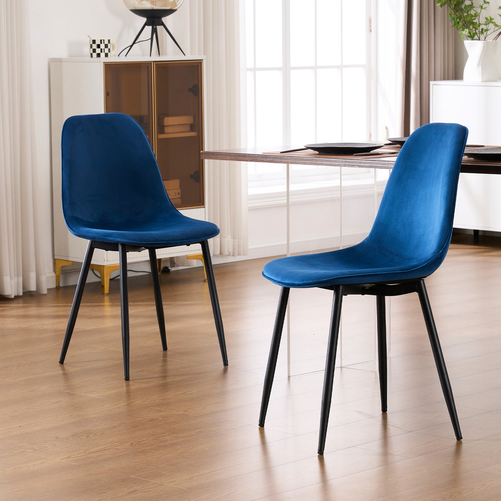 Kavi Dining Chair,  Blue Velvet/Black