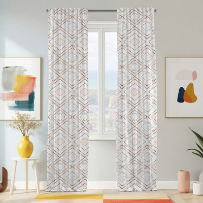 Semi Sheer Geometric Print Curtain Single Panel