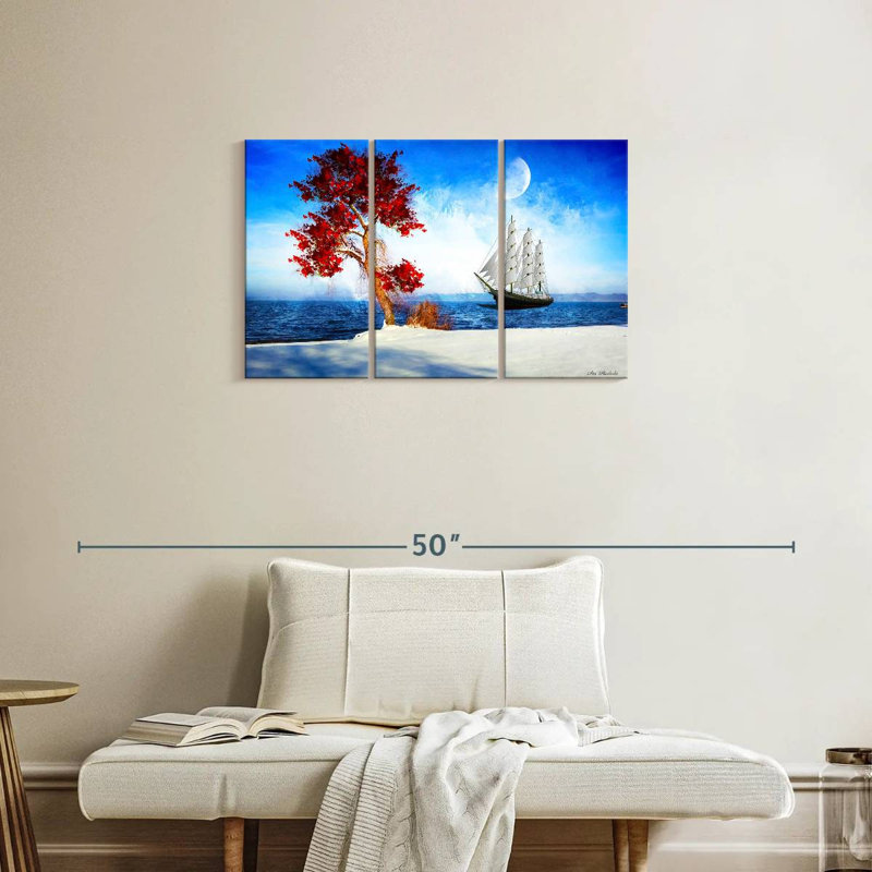 Mehar Red Tree And Ship, 20" H x 33" W