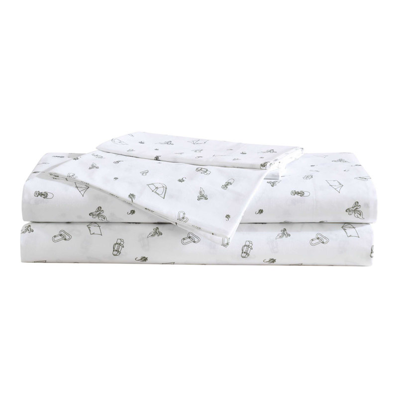 Shasta Lake Cotton Percale Standard Sheet Set, King Sheet Set with 2 Pillowcases, Camp Green