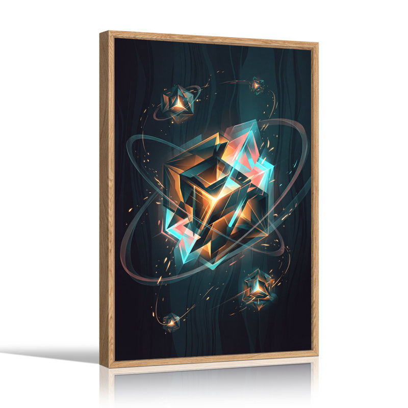 Art mural sur toile en forme de cristal géométrique rougeoyant et cyan, 36"H x 24"W