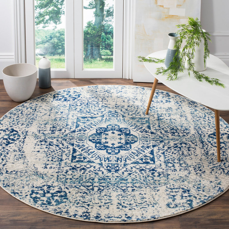 Tapis oriental bleu / ivoire Annette, Rond 6 pi 7 po