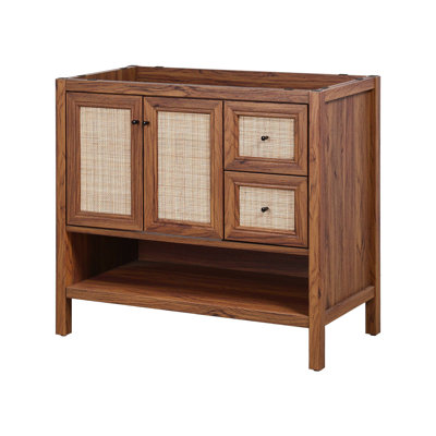 Jasper 36 in. W x 18 in. D x 33 in. H Rattan Coastal 2-Shelf Freestanding Bathroom Vanity Cabinet Only (Sink Basin is Not Included), Walnut