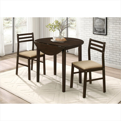 Cappuccino and Tan 3-piece Dining Set with Drop Leaf