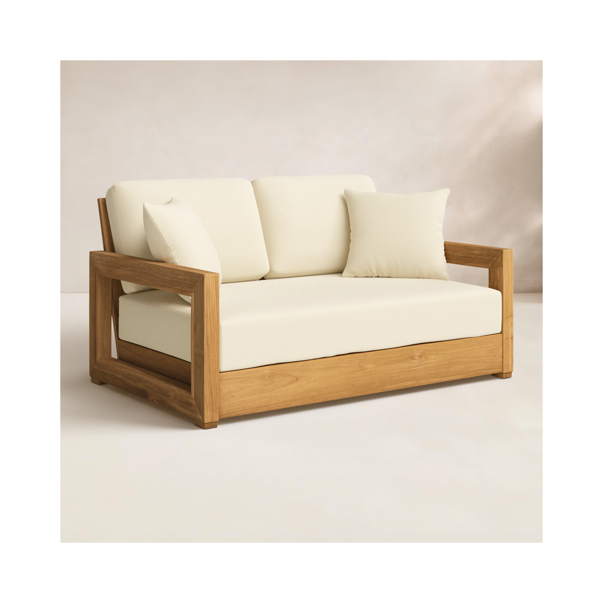 Melrose 53" Teak Outdoor Loveseat, Beige