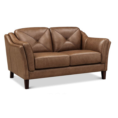 Kimo Top Grain Leather Loveseat with Memory Foam and Springs Seating