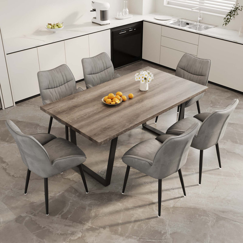 Ensemble de 6 pièces de table de salle à manger 62,9 pouces rectangulaire en MDF, table de salle à manger élégante, table de salle à manger de cuisine, robuste et durable