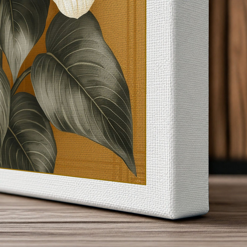 White Blooms in Gold Frame Botanical - Wrapped Canvas, 36x24 - 91.4 x 61.0 cm, White Border